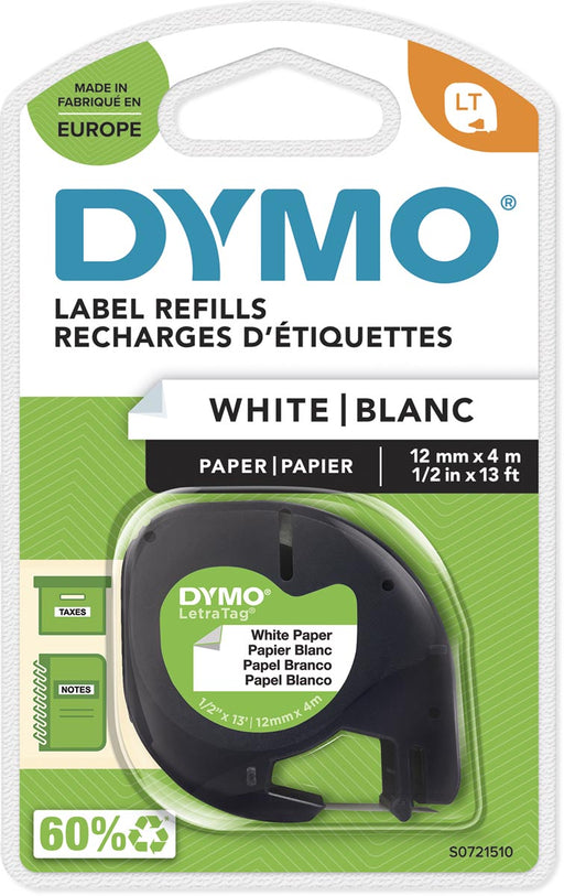 Dymo LetraTAG tape 12 mm, papier wit 10 stuks, OfficeTown