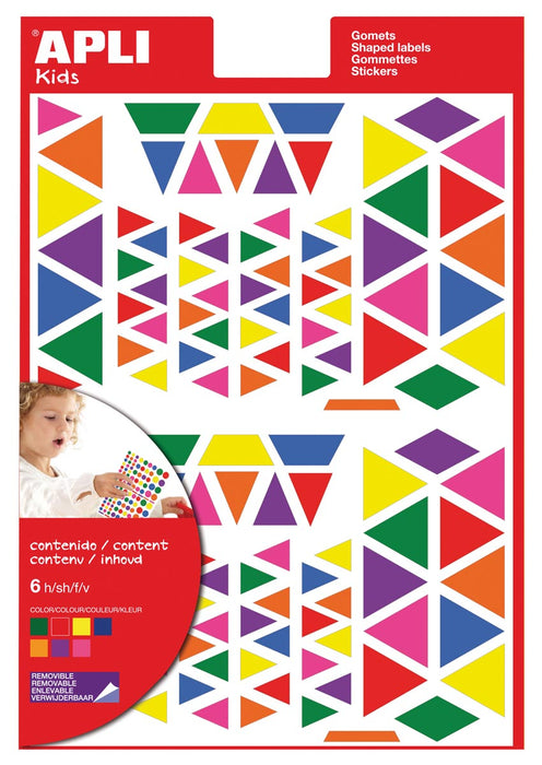 Apli Kids afneembare stickers voor kinderen, driehoekig, verpakking met 720 stuks in diverse kleuren en maten