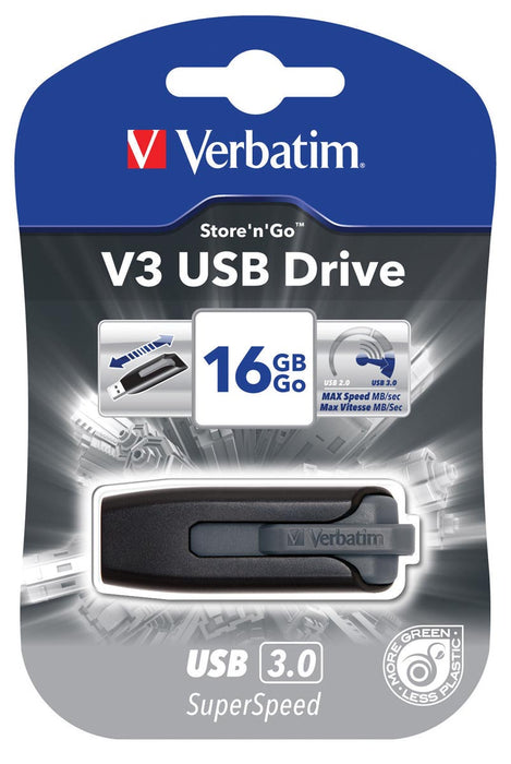 Verbatim V3 USB 3.0-stick, 16 GB, zwart met slide en lock-mechanisme