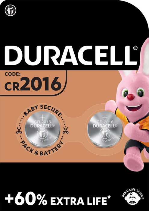 Duracell knoopcel CR2016 voor elektronica, verpakking van 2 stuks