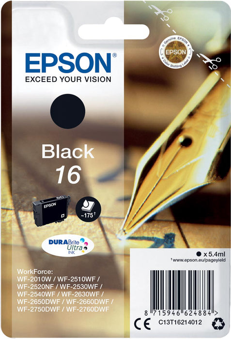 Epson inktcartridge 16, 175 pagina's, OEM C13T16214012, zwart