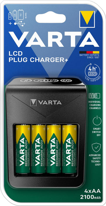 Varta batterijlader LCD Plug Charger+, inclusief 4 x AA batterij, op blister 4 stuks, OfficeTown