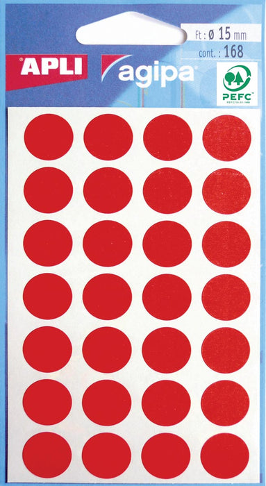 Agipa ronde etiketten in ophangetui, diameter 15 mm, rood, 168 stuks, 28 per vel
