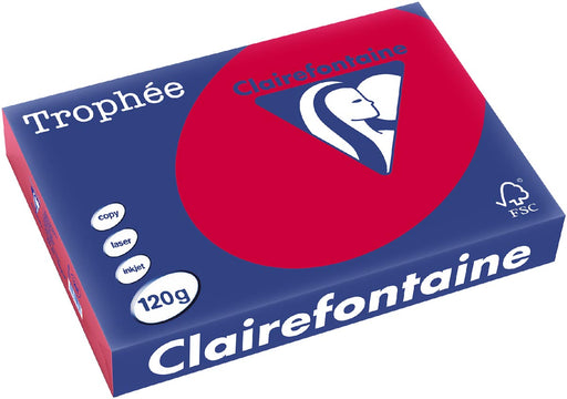 Clairefontaine Trophée Intens, gekleurd papier, A4, 120 g, 250 vel, kersenrood 5 stuks, OfficeTown