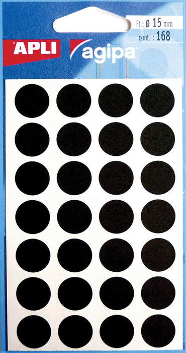 Agipa ronde etiketten in ophangetui - Zwart, 168 stuks