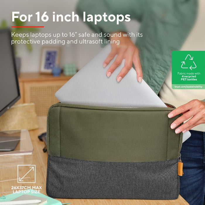 Laptop hoes voor 16 inch laptops, groen met dun ontwerp