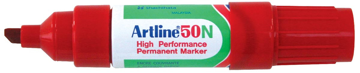 Permanente marker Artline 50N in rood met beitelvormige punt