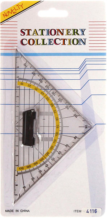Bouhon geodriehoek met handvat en liniaal, 22 cm met kleur: transparant