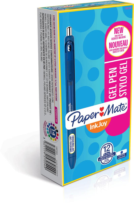 Gelpen Paper Mate roller InkJoy Gel medium, blauw (puur blauwe vreugde) 12 stuks
