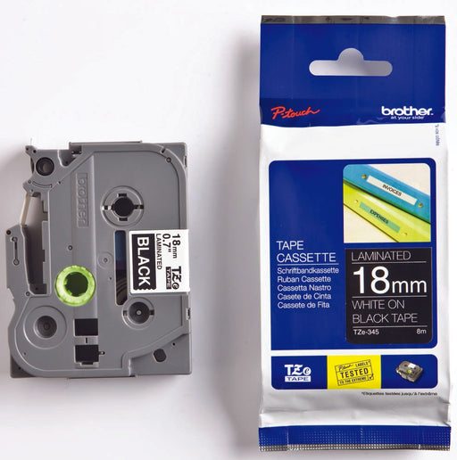 Brother TZe tape voor P-Touch 18 mm, wit op zwart 25 stuks, OfficeTown