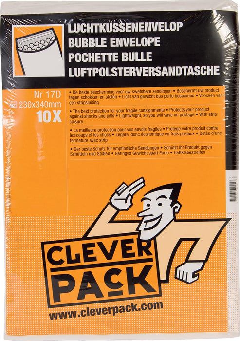 Cleverpack luchtkussenenveloppen, ft 230 x 340 mm, met stripsluiting, wit, pak van 10 stuks