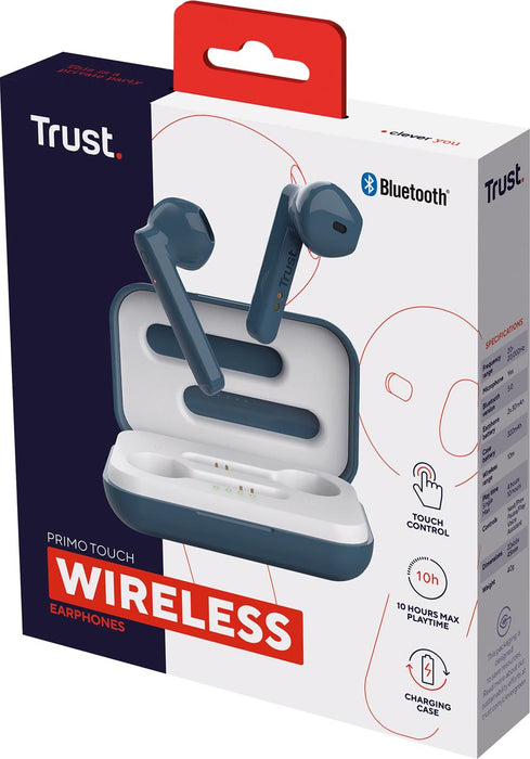 Trust Primo Touch Bluetooth draadloze oortjes in het blauw met geïntegreerde microfoon
