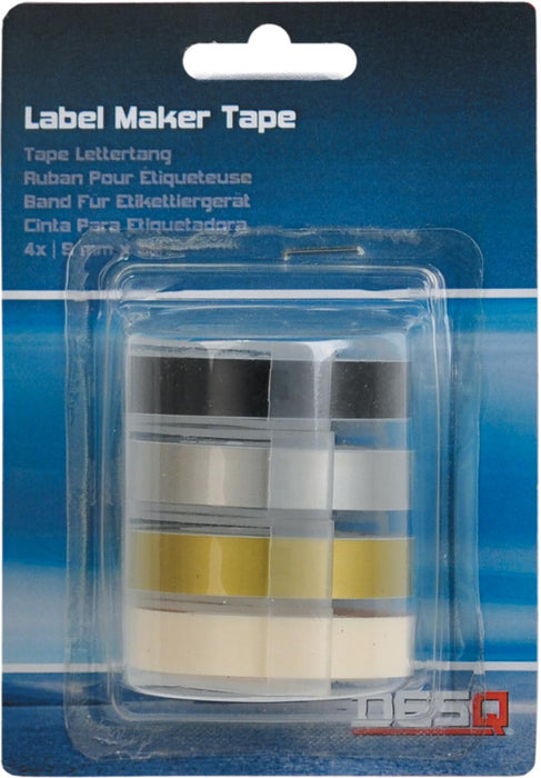 Desq lettertape voor lettertang 9 mm, 4 kleuren in blisterverpakking