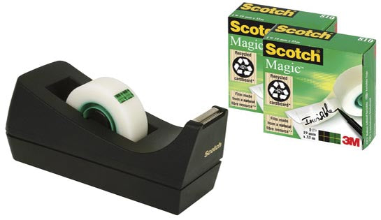 Scotch plakbandafroller C38 zwart, met 3 rolletjes (19 x 33 mm)