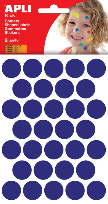 Apli Kids stickers, blauwe cirkels, permanente etui van 6 vel met 180 stuks, diameter 20 mm