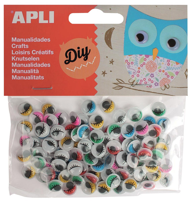 Zelfklevende knutselogen van Apli, rond, verpakking van 100 stuks in verschillende kleuren