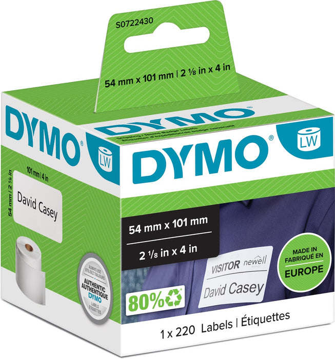 Dymo etiketten LabelWriter ft 101 x 54 mm, wit, 220 etiketten