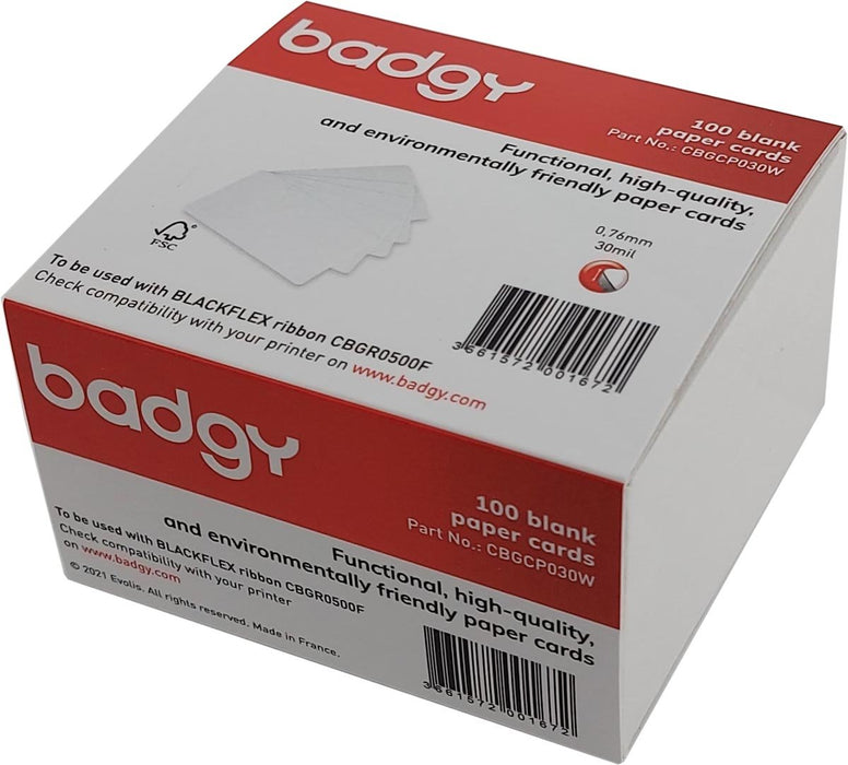 Badgy 100 blanco kaarten van papier, 0,76 mm, voor Badgy100 of Badgy200 - OfficeTown