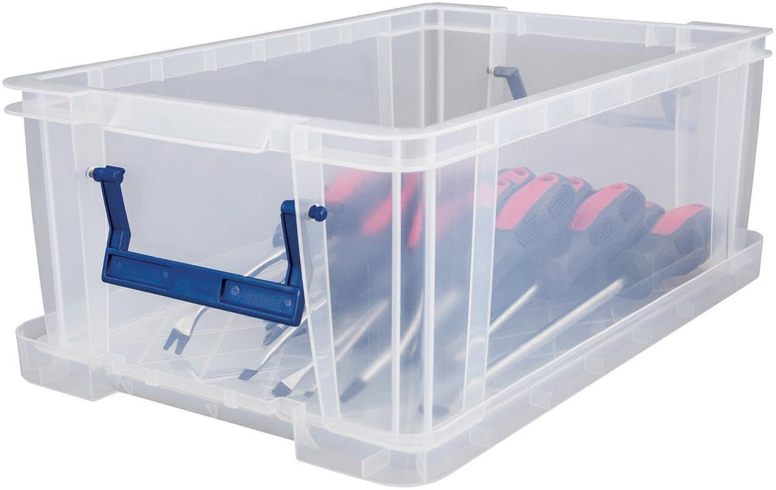 Bankers Box opbergdoos 10 liter, transparant met blauwe handvaten - OfficeTown