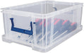 Bankers Box opbergdoos 10 liter, transparant met blauwe handvaten - OfficeTown