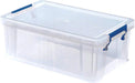 Bankiersdoos opbergdoos 10 liter, transparant met blauwe handvatten, set van 4 stuks verpakt in karton - OfficeTown
