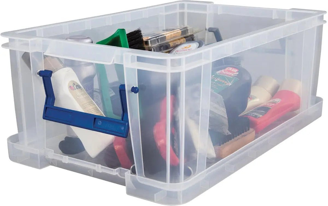 Bankiersdoos opbergdoos 10 liter, transparant met blauwe handvatten, set van 4 stuks verpakt in karton - OfficeTown