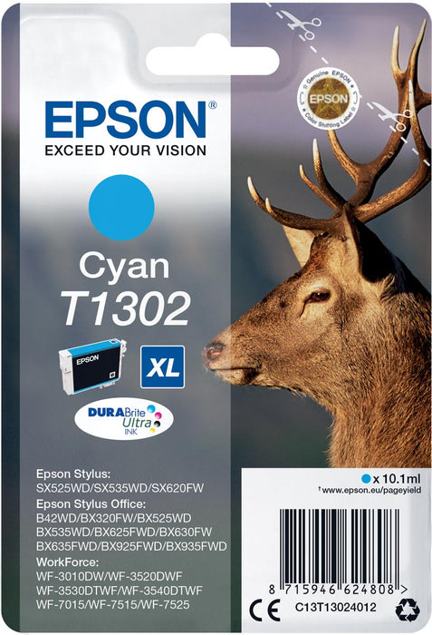 Epson inktcartridge T1302, 765 pagina's, OEM C13T13024012, cyaan  -->  Epson Inktcartridge T1302, 765 pagina's, OEM C13T13024012, Cyaan
