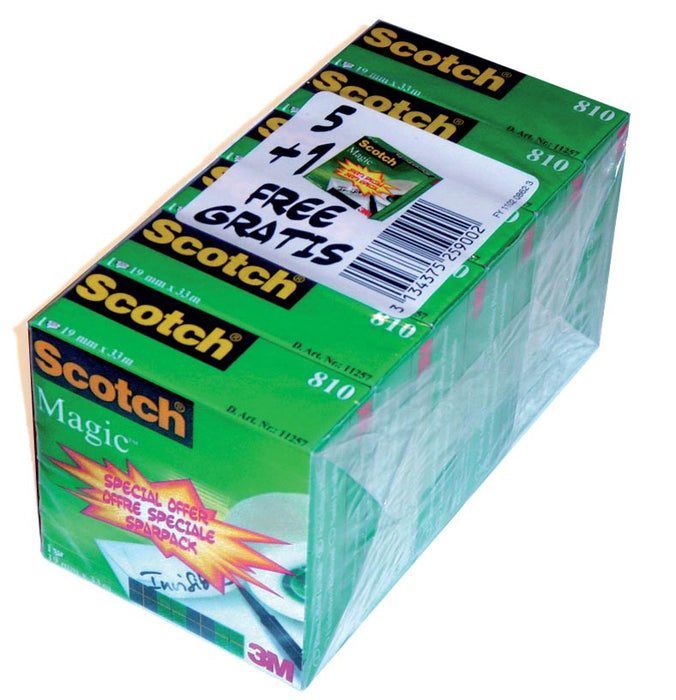 Scotch plakband Magic Tape ft 19 mm x 33 m, pak van 6 rollen