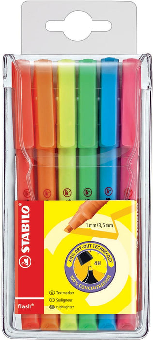 STABILO flash markeerstift, set van 6 stuks in verschillende kleuren met schuine punt