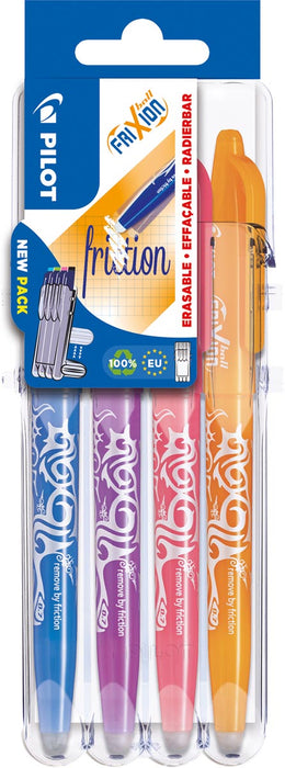 Roller Frixion Ball Set 2 Go blister van 4 stuks, oranje, roze, paars en blauw met Uitwisbare inkt