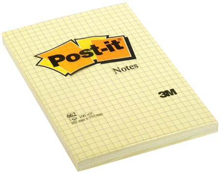 Post-it Notes, ft 102 x 152 mm, geel, geruit, blok van 100 vel 6 stuks, OfficeTown