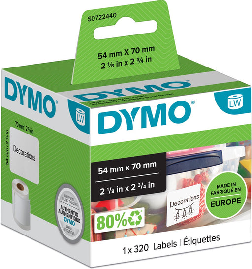 Dymo etiketten LabelWriter ft 70 x 54 mm, wit, 320 etiketten 6 stuks, OfficeTown