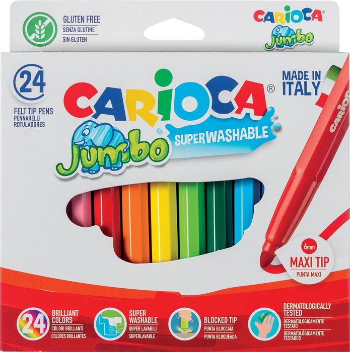 Carioca viltstiften Jumbo Superwashable 24 stuks in een kartonnen etui met ultra uitwasbare inkt