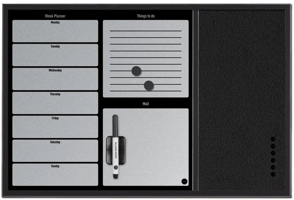 Bi - Office Weekplanner en Mededelingenbord met Zwart Frame - OfficeTown