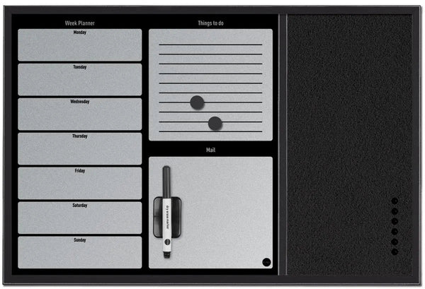 Bi-Office Weekplanner en Mededelingenbord met Zwart Frame