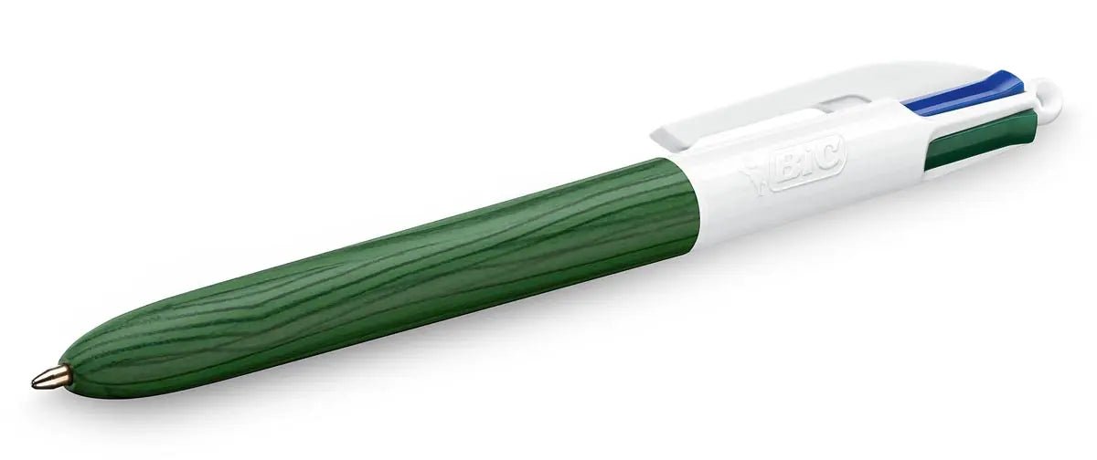 Bic 4 Kleuren Houten Stijl balpen, medium, op blister - OfficeTown