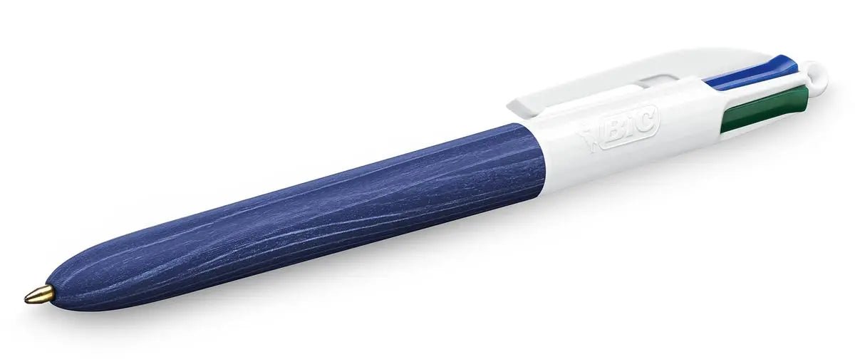 Bic 4 Kleuren Houten Stijl balpen, medium, op blister - OfficeTown