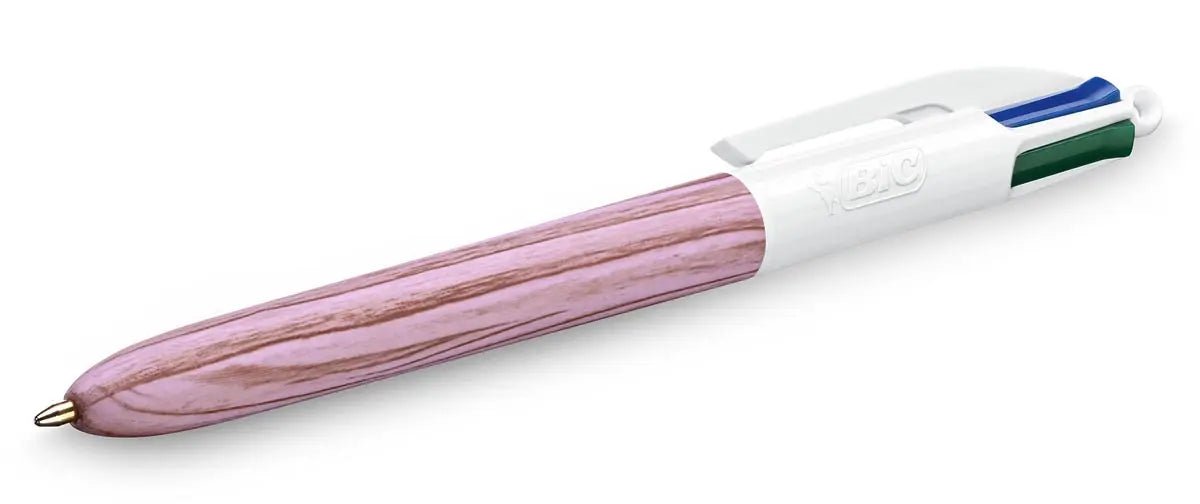 Bic 4 Kleuren Houten Stijl balpen, medium, op blister - OfficeTown