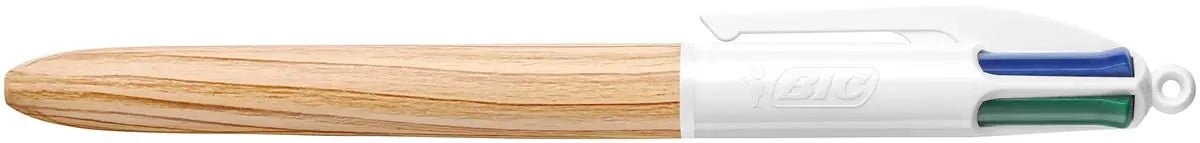 Bic 4 Kleuren Houten Stijl balpen, medium, op blister - OfficeTown