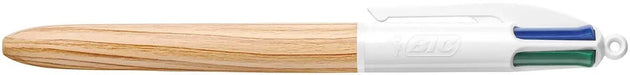 Bic 4 Kleuren Houten Stijl balpen, medium, op blister - OfficeTown
