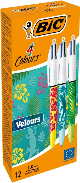 Bic 4 Kleuren Velours, balpen, 0,32 mm, 4 klassieke inktkleuren, set van 12 stuks - OfficeTown