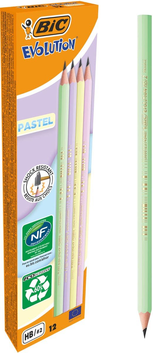 Bic grafietpotlood Evolution Pastel HB, doos van 12 stuks, assorti - OfficeTown