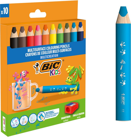 Bic Kids kleurpotlood Multisurface, assorti, etui van 10 stuks + slijper - OfficeTown