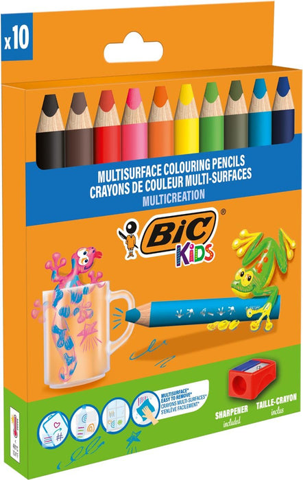 Bic Kids kleurpotlood Multisurface, assorti, etui van 10 stuks + slijper - OfficeTown