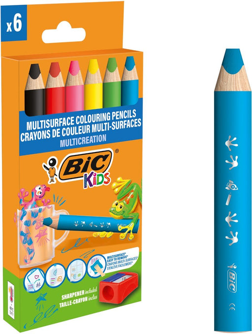 Bic Kids kleurpotlood Multisurface, assorti, etui van 6 stuks + slijper - OfficeTown