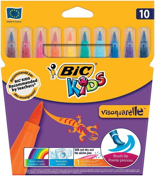 Bic Kids penseelstift Visaquarelle, etui van 10 stuks met soepele penseelpunt - OfficeTown