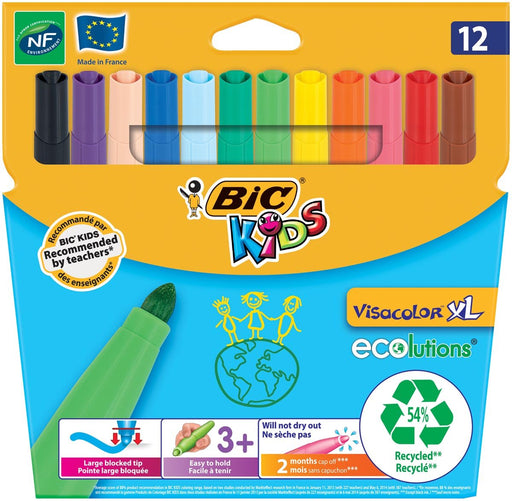 Bic Kids Viltstiften Visacolor XL Ecolutions 12 stiften in een kartonnen etui - OfficeTown