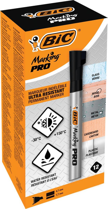 Bic markeerstift Marking Pro, beitelpunt, zwart 12 stuks - OfficeTown