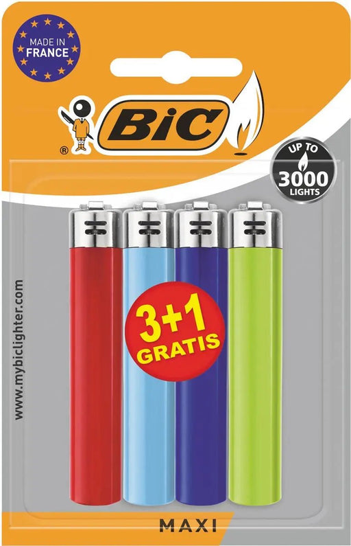 BIC Maxi vuursteen aanstekers, geassorteerde kleuren, blister van 3 + 1 gratis - OfficeTown