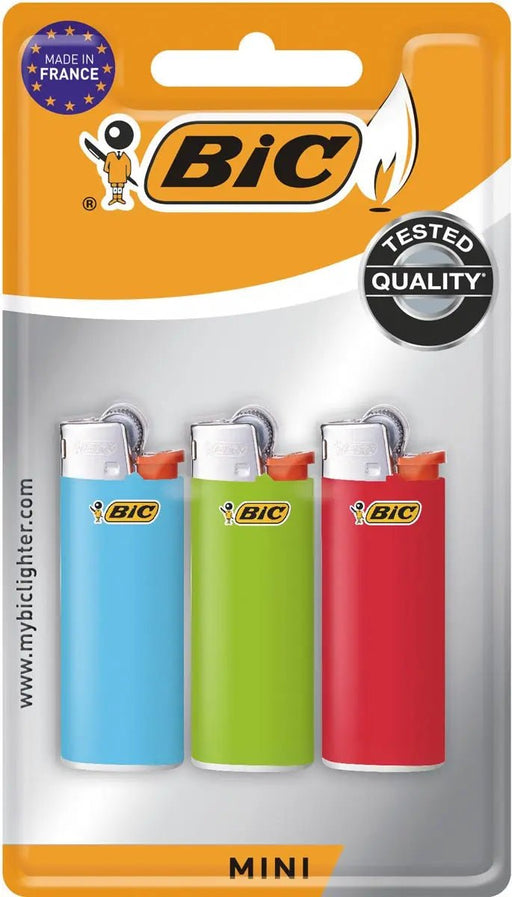 BIC Mini vuursteen aanstekers, geassorteerde kleuren, blister van 3 stuks - OfficeTown